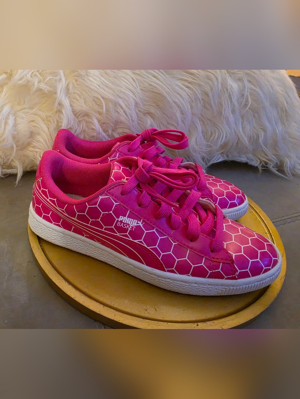 PUMA Basket Kids' Sneakers in Bright Pink Size 5.5 Big Girls Fits Woman's 7.5